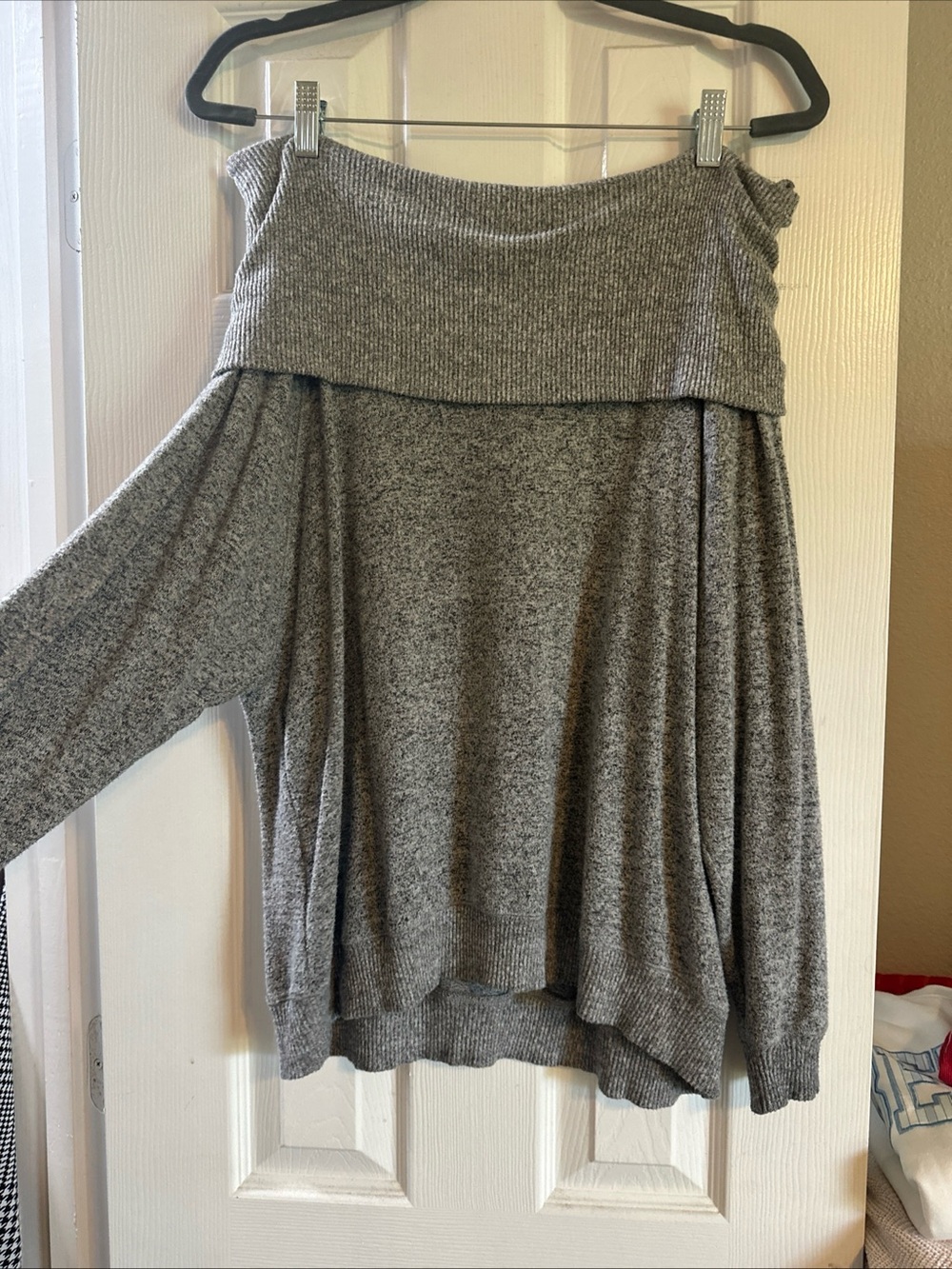 Express Off-the-Shoulder Heather Gray Sweater